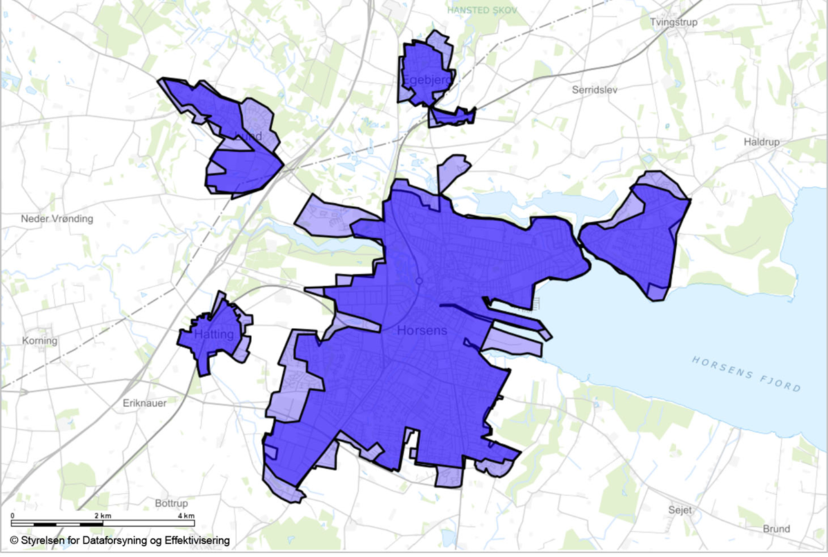 Billedet af udviklingen i byvækst i Horsens kommune fra 2018 til 2022.
